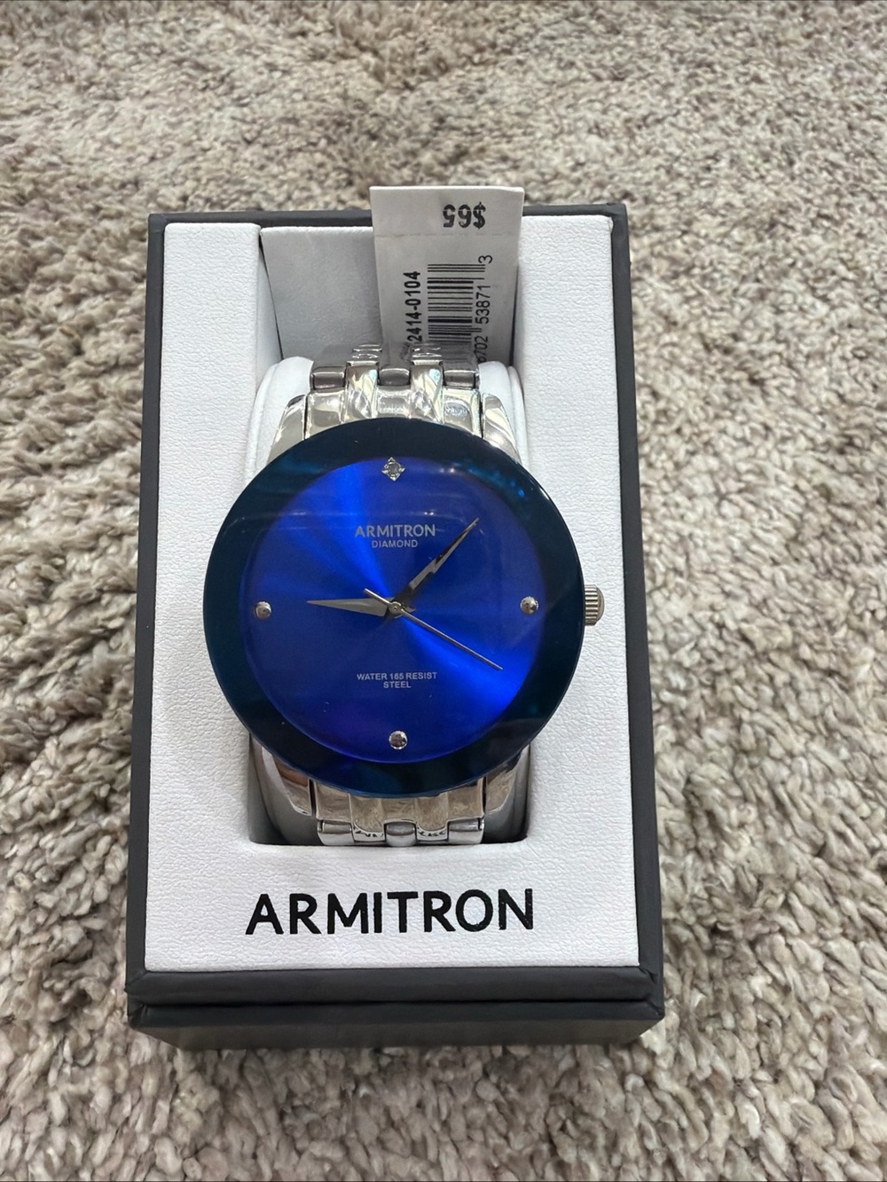 Armitron Diamond Mens Watch 42mm Blue Dial Stainless Steel New Battery 7.5"